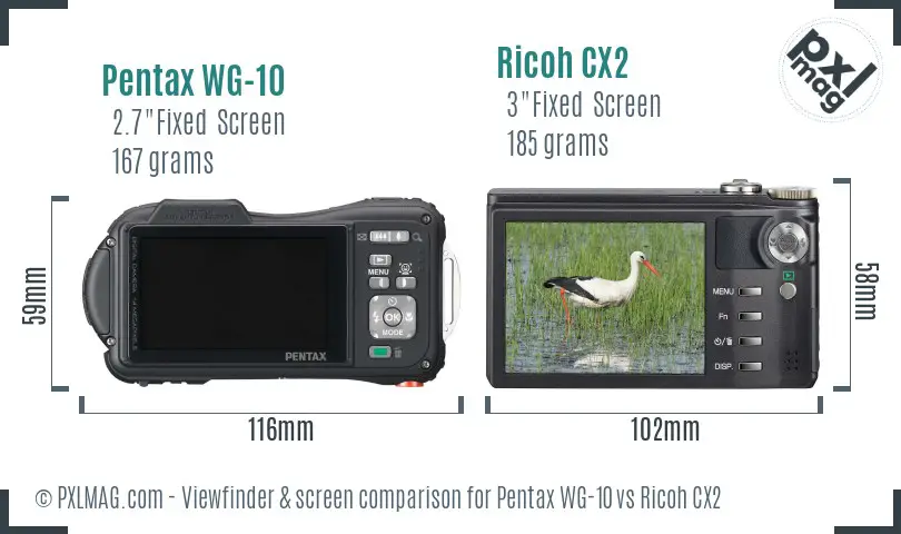 Pentax WG-10 vs Ricoh CX2 Screen and Viewfinder comparison