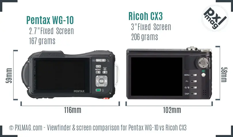 Pentax WG-10 vs Ricoh CX3 Screen and Viewfinder comparison