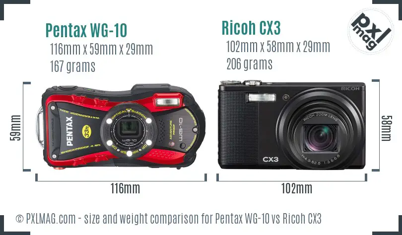 Pentax WG-10 vs Ricoh CX3 size comparison