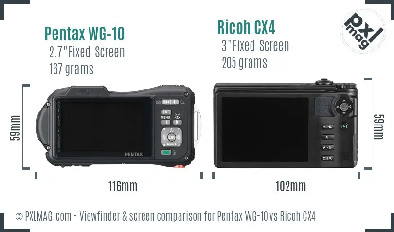 Pentax WG-10 vs Ricoh CX4 Screen and Viewfinder comparison