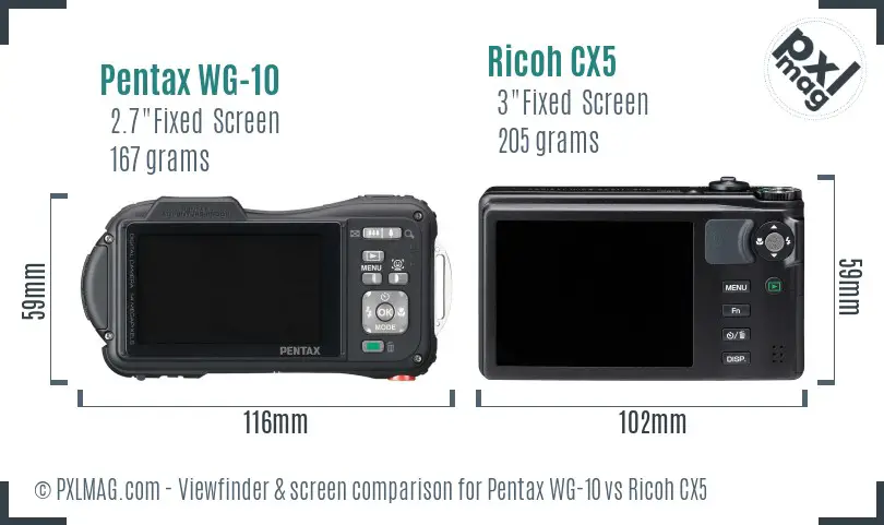 Pentax WG-10 vs Ricoh CX5 Screen and Viewfinder comparison