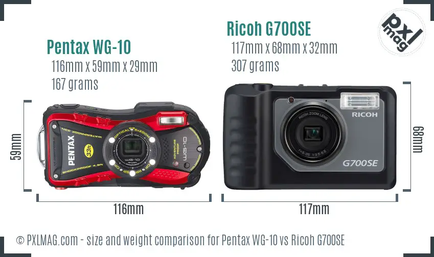 Pentax WG-10 vs Ricoh G700SE size comparison
