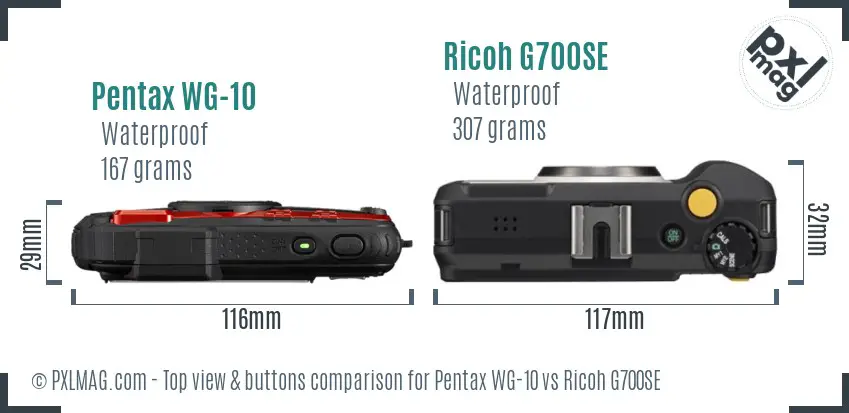 Pentax WG-10 vs Ricoh G700SE top view buttons comparison