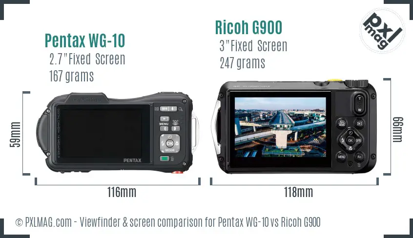 Pentax WG-10 vs Ricoh G900 Screen and Viewfinder comparison