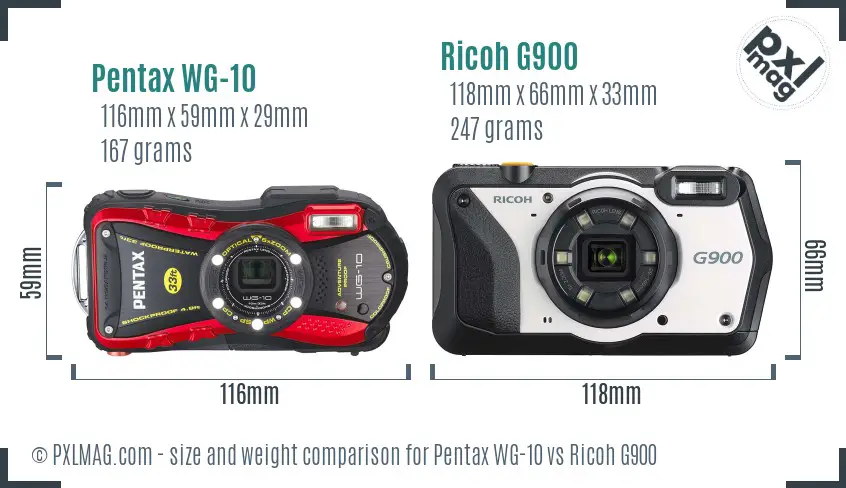 Pentax WG-10 vs Ricoh G900 size comparison