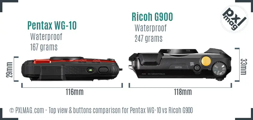 Pentax WG-10 vs Ricoh G900 top view buttons comparison
