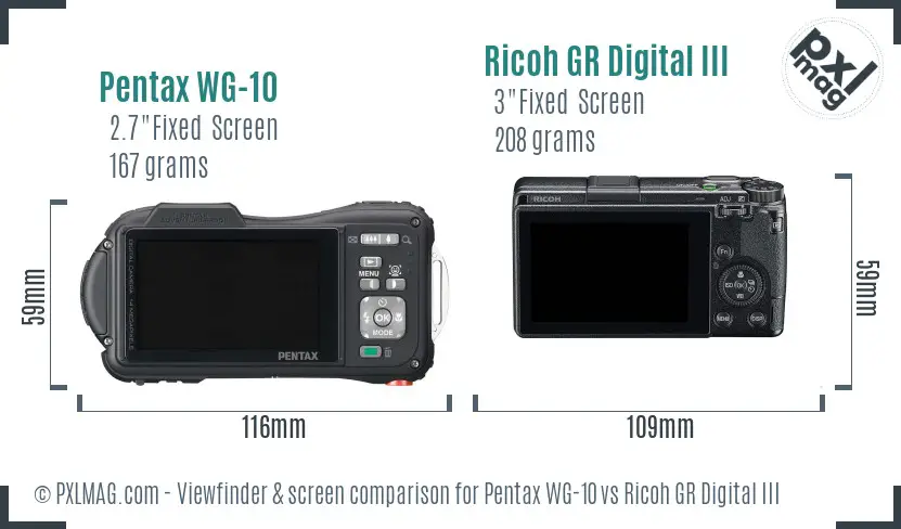 Pentax WG-10 vs Ricoh GR Digital III Screen and Viewfinder comparison