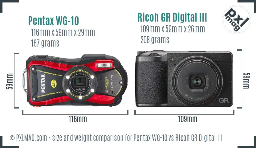 Pentax WG-10 vs Ricoh GR Digital III size comparison