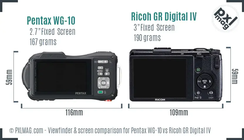 Pentax WG-10 vs Ricoh GR Digital IV Screen and Viewfinder comparison