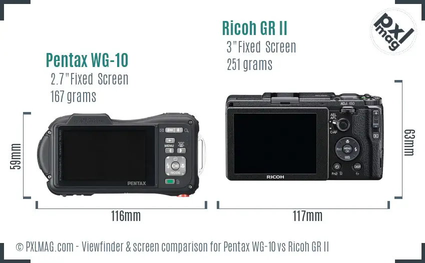 Pentax WG-10 vs Ricoh GR II Screen and Viewfinder comparison