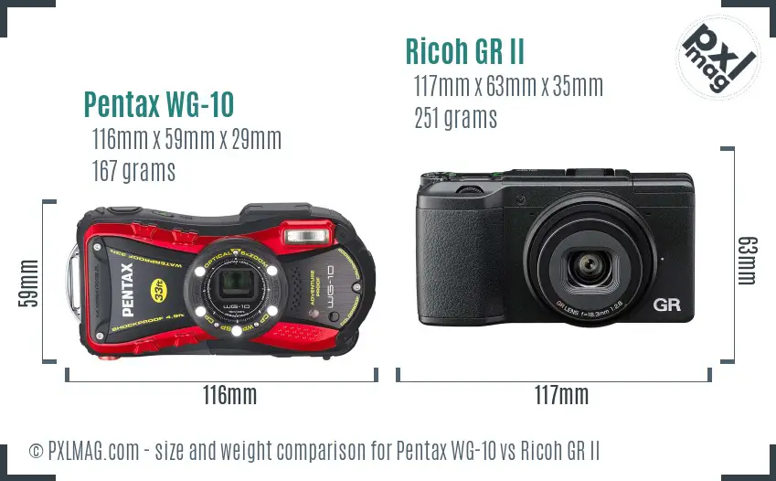 Pentax WG-10 vs Ricoh GR II size comparison