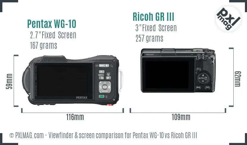 Pentax WG-10 vs Ricoh GR III Screen and Viewfinder comparison