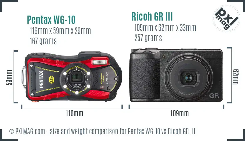 Pentax WG-10 vs Ricoh GR III size comparison