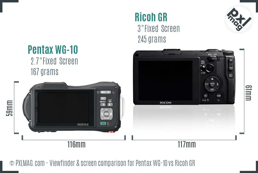 Pentax WG-10 vs Ricoh GR Screen and Viewfinder comparison