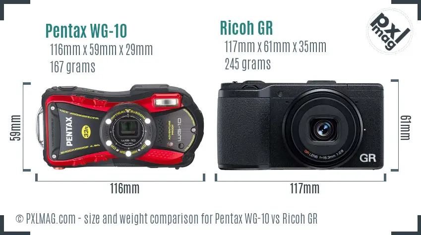 Pentax WG-10 vs Ricoh GR size comparison