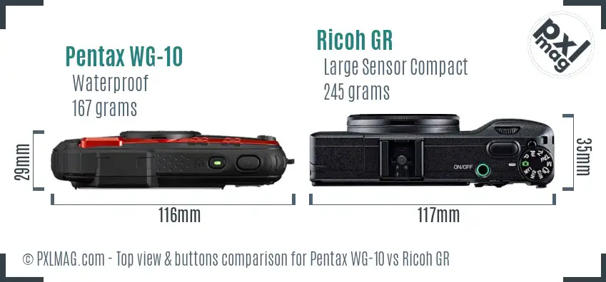 Pentax WG-10 vs Ricoh GR top view buttons comparison