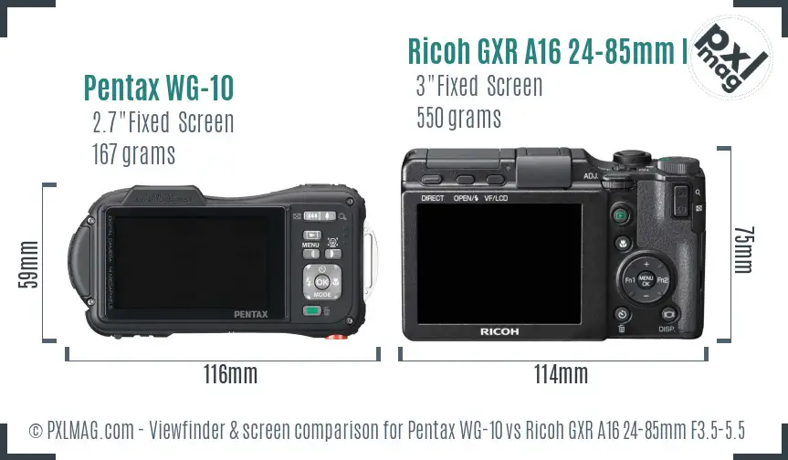Pentax WG-10 vs Ricoh GXR A16 24-85mm F3.5-5.5 Screen and Viewfinder comparison