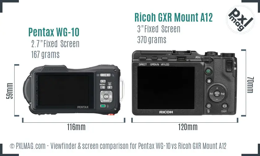 Pentax WG-10 vs Ricoh GXR Mount A12 Screen and Viewfinder comparison