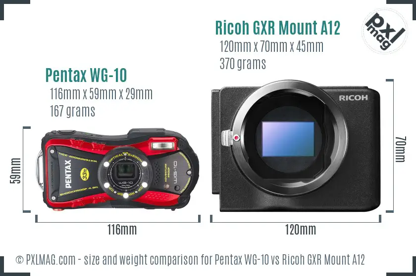 Pentax WG-10 vs Ricoh GXR Mount A12 size comparison