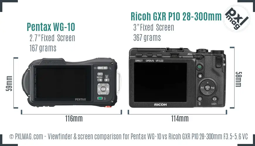 Pentax WG-10 vs Ricoh GXR P10 28-300mm F3.5-5.6 VC Screen and Viewfinder comparison