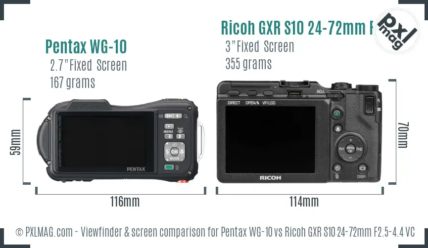 Pentax WG-10 vs Ricoh GXR S10 24-72mm F2.5-4.4 VC Screen and Viewfinder comparison