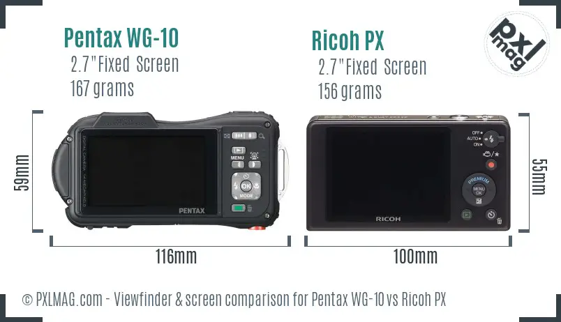 Pentax WG-10 vs Ricoh PX Screen and Viewfinder comparison