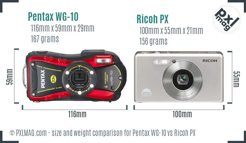 Pentax WG-10 vs Ricoh PX size comparison