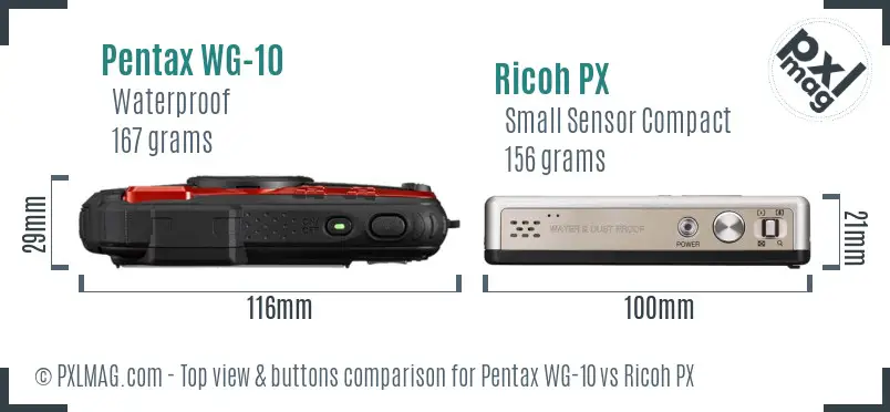 Pentax WG-10 vs Ricoh PX top view buttons comparison