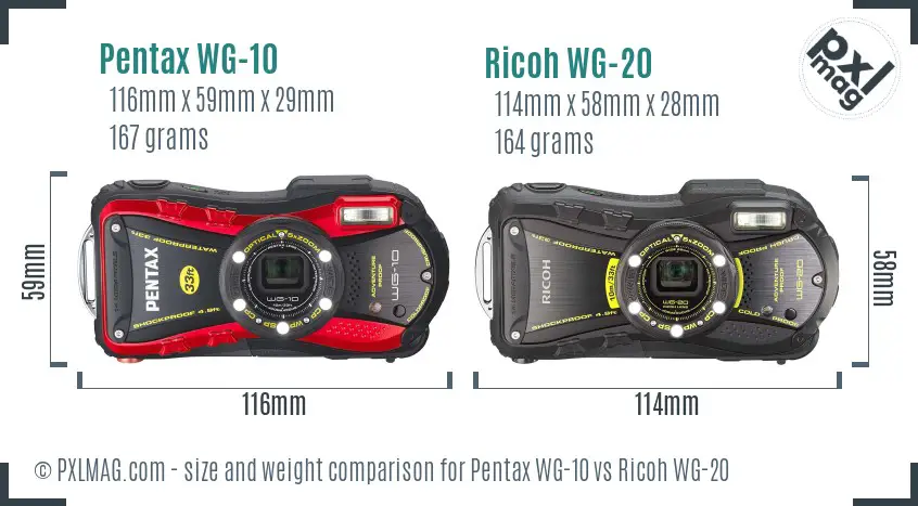 Pentax WG-10 vs Ricoh WG-20 size comparison