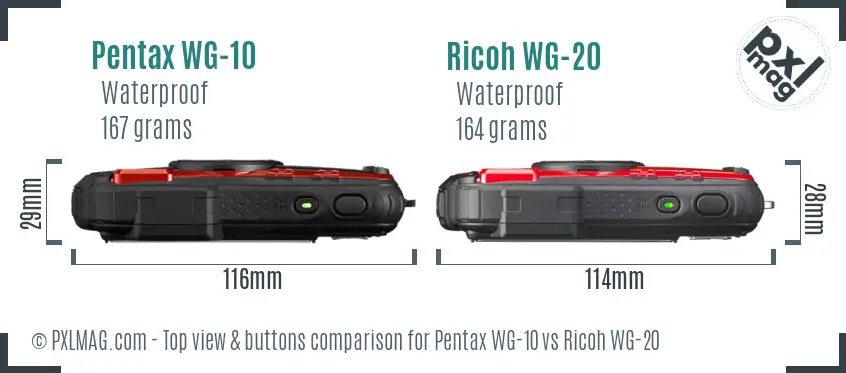 Pentax WG-10 vs Ricoh WG-20 top view buttons comparison