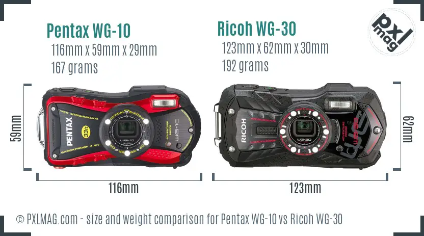 Pentax WG-10 vs Ricoh WG-30 size comparison