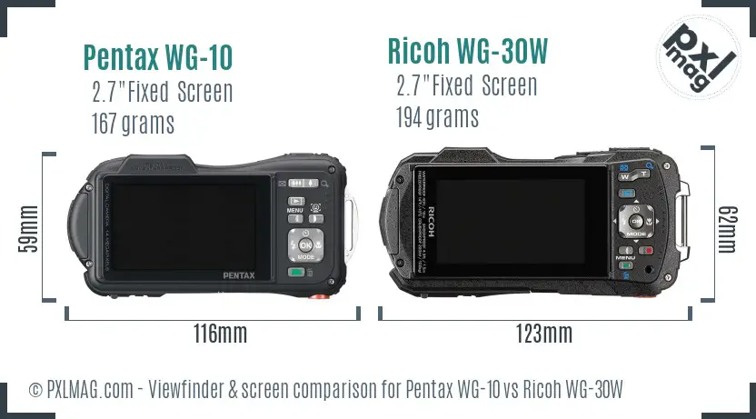Pentax WG-10 vs Ricoh WG-30W Screen and Viewfinder comparison