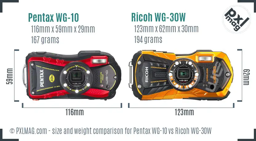 Pentax WG-10 vs Ricoh WG-30W size comparison