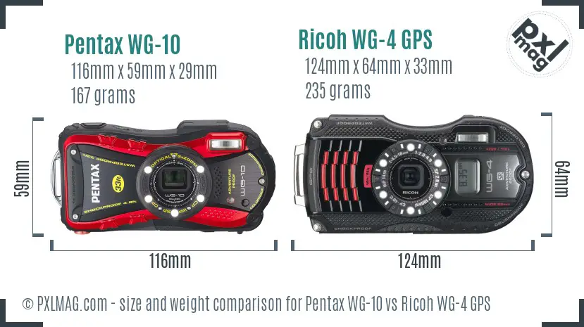 Pentax WG-10 vs Ricoh WG-4 GPS size comparison