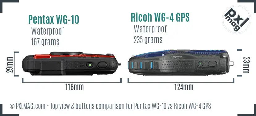 Pentax WG-10 vs Ricoh WG-4 GPS top view buttons comparison