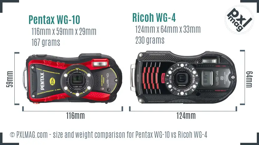 Pentax WG-10 vs Ricoh WG-4 size comparison