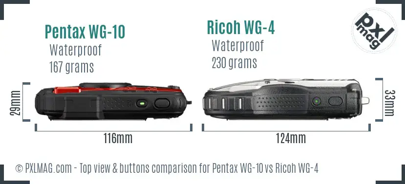 Pentax WG-10 vs Ricoh WG-4 top view buttons comparison
