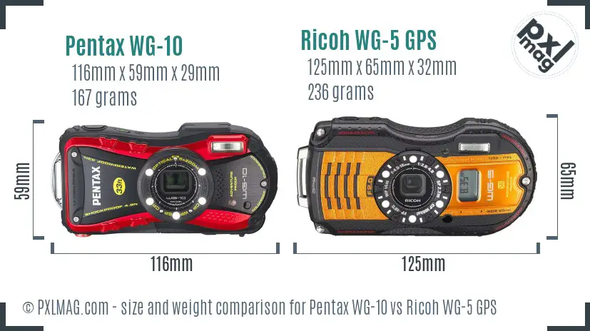 Pentax WG-10 vs Ricoh WG-5 GPS size comparison