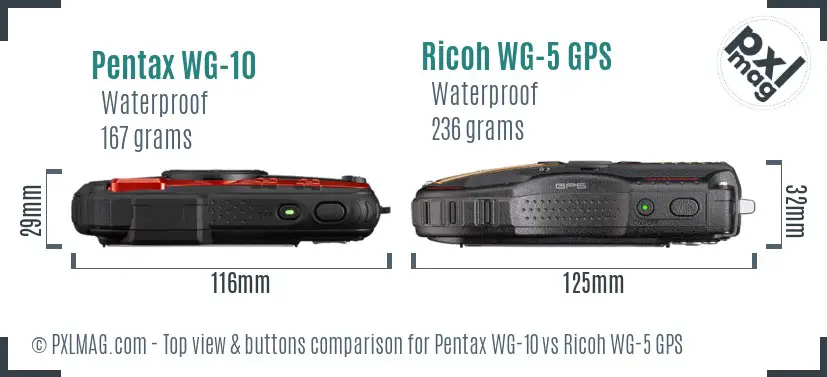 Pentax WG-10 vs Ricoh WG-5 GPS top view buttons comparison