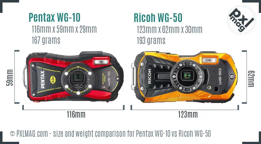 Pentax WG-10 vs Ricoh WG-50 size comparison
