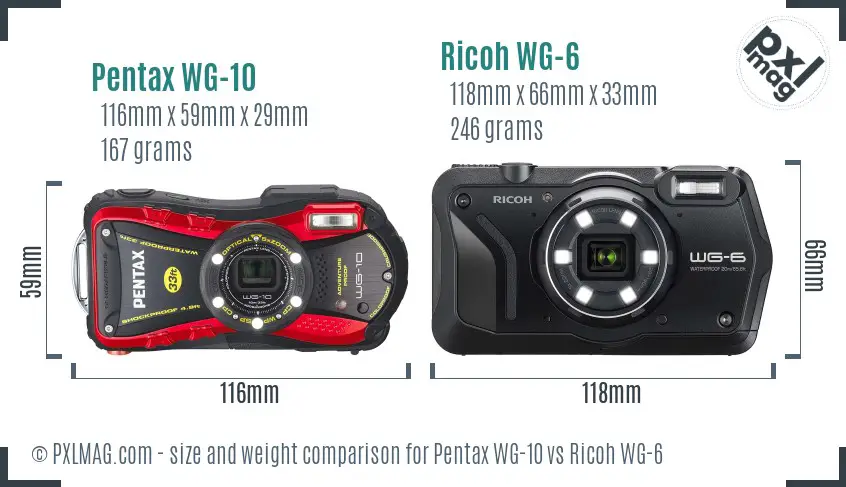 Pentax WG-10 vs Ricoh WG-6 size comparison