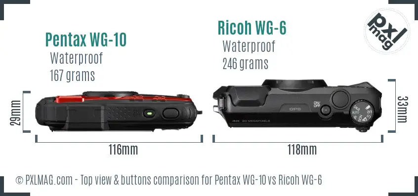 Pentax WG-10 vs Ricoh WG-6 top view buttons comparison
