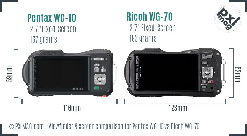 Pentax WG-10 vs Ricoh WG-70 Screen and Viewfinder comparison