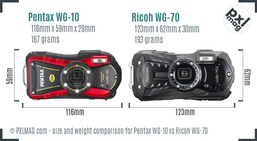 Pentax WG-10 vs Ricoh WG-70 size comparison