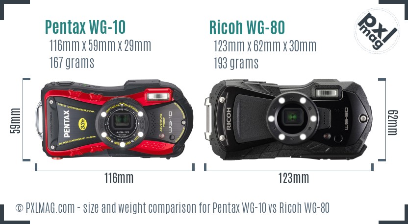 Pentax WG-10 vs Ricoh WG-80 size comparison