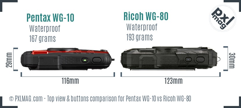 Pentax WG-10 vs Ricoh WG-80 top view buttons comparison
