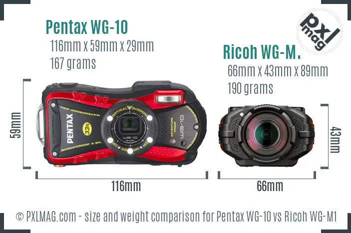Pentax WG-10 vs Ricoh WG-M1 size comparison
