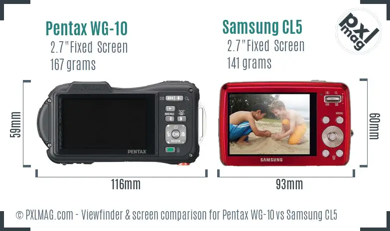 Pentax WG-10 vs Samsung CL5 Screen and Viewfinder comparison