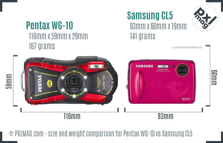 Pentax WG-10 vs Samsung CL5 size comparison