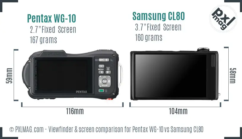 Pentax WG-10 vs Samsung CL80 Screen and Viewfinder comparison